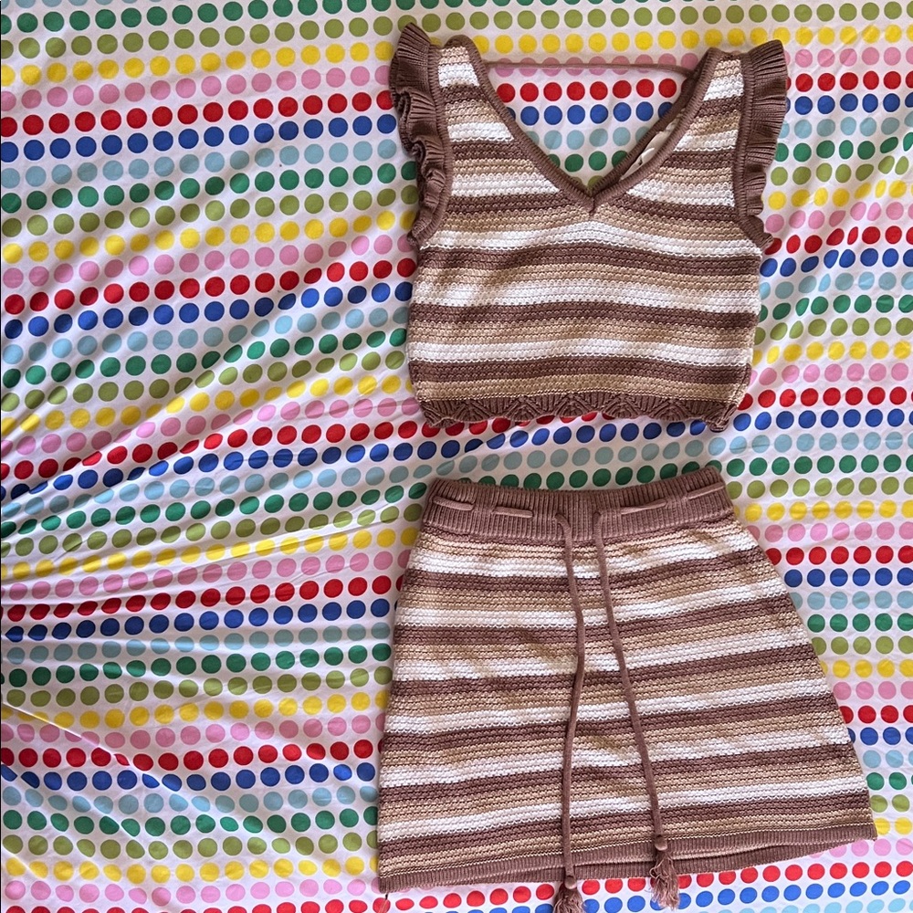 Striped Brown and Cream Skirt Set
